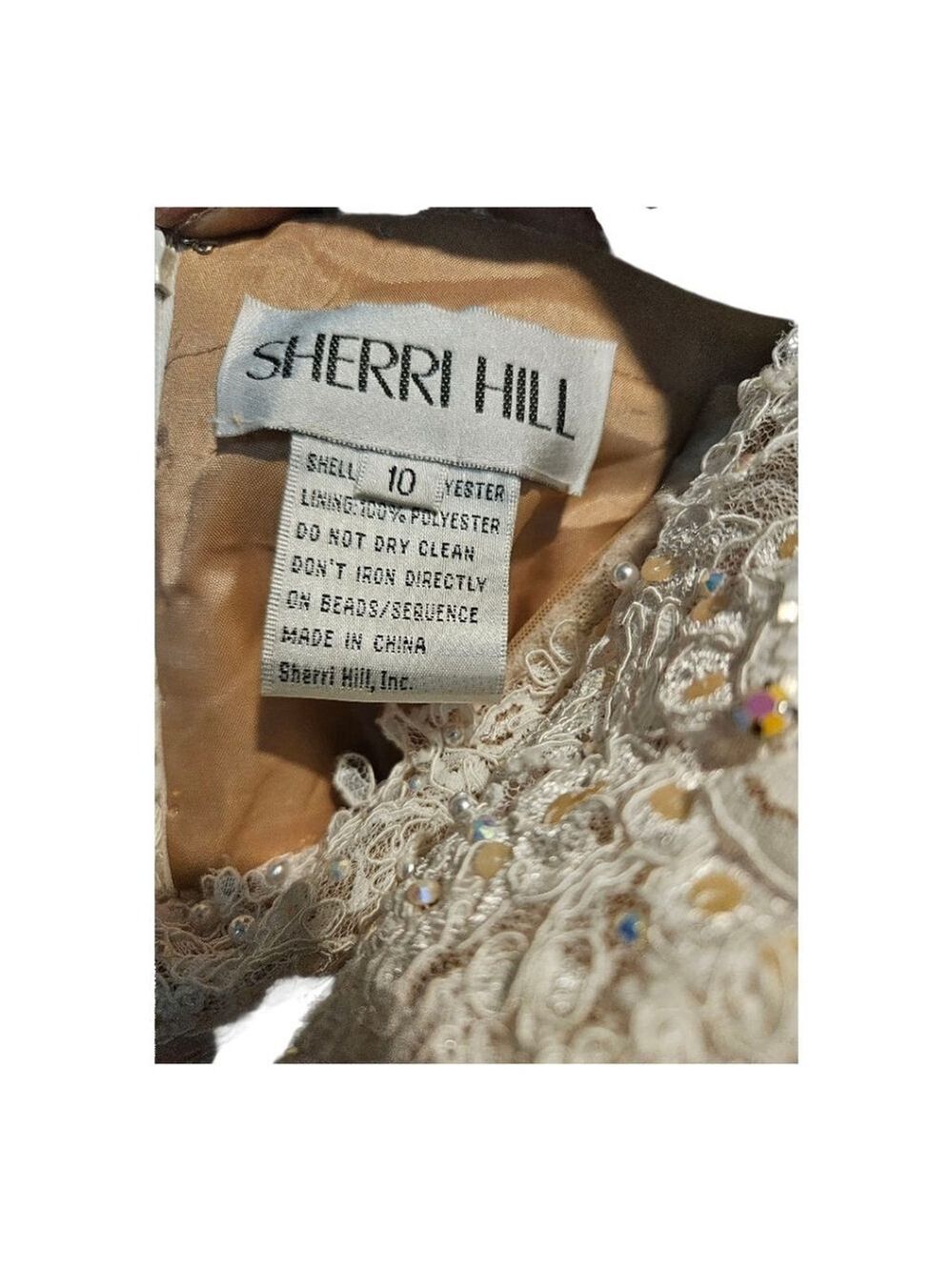 Sherri Hill Ivory Nude Lace Wedding Dress US 10 - Picture 10 of 15